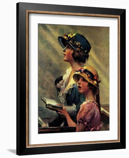 Mother and Daughter Singing in Church-Norman Rockwell-Framed Giclee Print