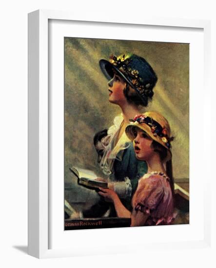 Mother and Daughter Singing in Church-Norman Rockwell-Framed Giclee Print