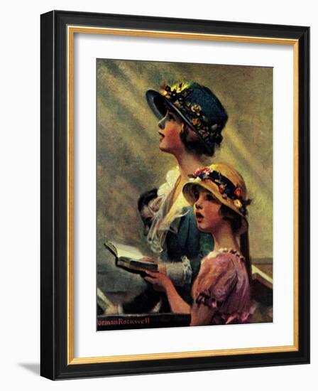 Mother and Daughter Singing in Church-Norman Rockwell-Framed Giclee Print