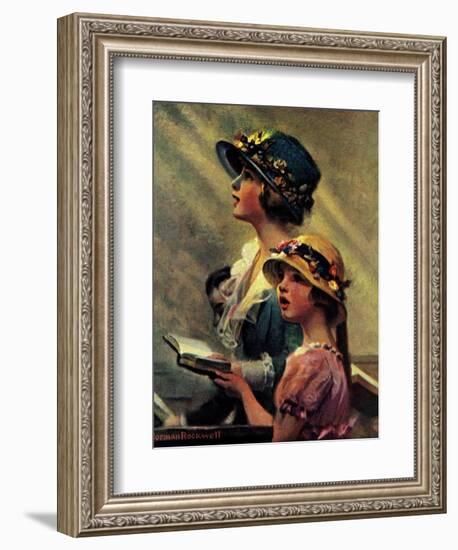 Mother and Daughter Singing in Church-Norman Rockwell-Framed Giclee Print