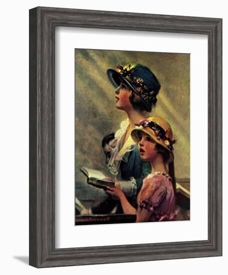 Mother and Daughter Singing in Church-Norman Rockwell-Framed Giclee Print