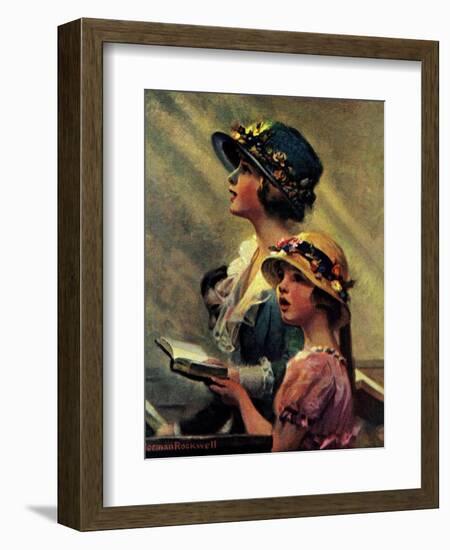 Mother and Daughter Singing in Church-Norman Rockwell-Framed Giclee Print