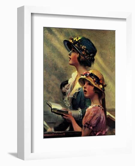 Mother and Daughter Singing in Church-Norman Rockwell-Framed Giclee Print