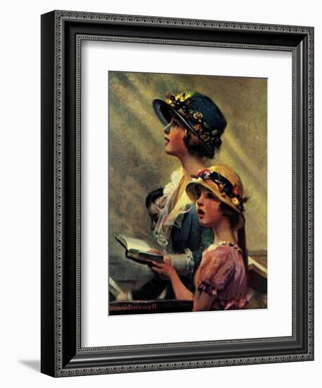 Mother and Daughter Singing in Church-Norman Rockwell-Framed Giclee Print