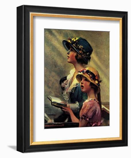 Mother and Daughter Singing in Church-Norman Rockwell-Framed Giclee Print