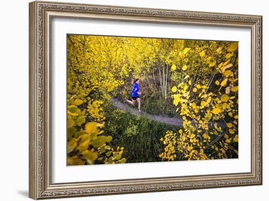 Mother And Daughter Trail Running In The Fall In Colorado-Liam Doran-Framed Photographic Print