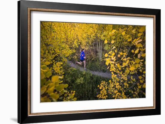 Mother And Daughter Trail Running In The Fall In Colorado-Liam Doran-Framed Photographic Print