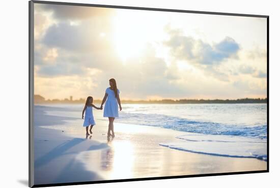 Mother and Her Little Daughter Walking along a Beach on Sunset-BlueOrange Studio-Mounted Photographic Print