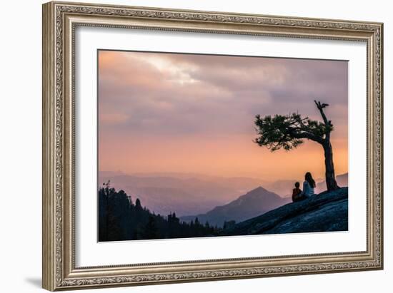 Mother And Son Enjoy Last Light On Beetle Rock In Sequoia National Park-Daniel Kuras-Framed Photographic Print