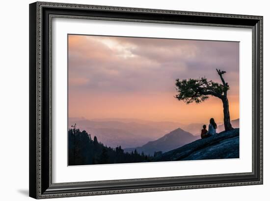 Mother And Son Enjoy Last Light On Beetle Rock In Sequoia National Park-Daniel Kuras-Framed Photographic Print