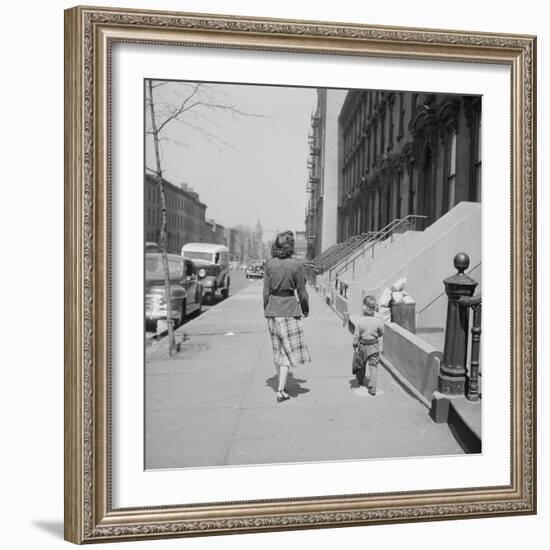 Mother and Son Walking Down Brooklyn Street Together, NY, 1949-Ralph Morse-Framed Photographic Print