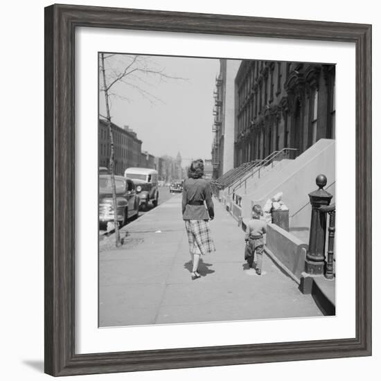 Mother and Son Walking Down Brooklyn Street Together, NY, 1949-Ralph Morse-Framed Photographic Print