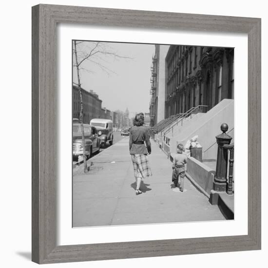 Mother and Son Walking Down Brooklyn Street Together, NY, 1949-Ralph Morse-Framed Photographic Print