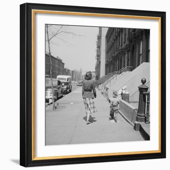 Mother and Son Walking Down Brooklyn Street Together, NY, 1949-Ralph Morse-Framed Photographic Print