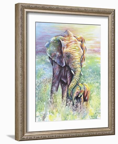 Mother & Baby Elephant Rainbow Colors-Michelle Faber-Framed Giclee Print