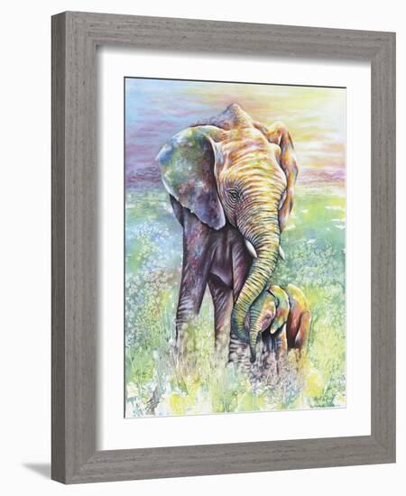 Mother & Baby Elephant Rainbow Colors-Michelle Faber-Framed Giclee Print