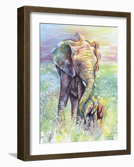 Mother & Baby Elephant Rainbow Colors-Michelle Faber-Framed Giclee Print