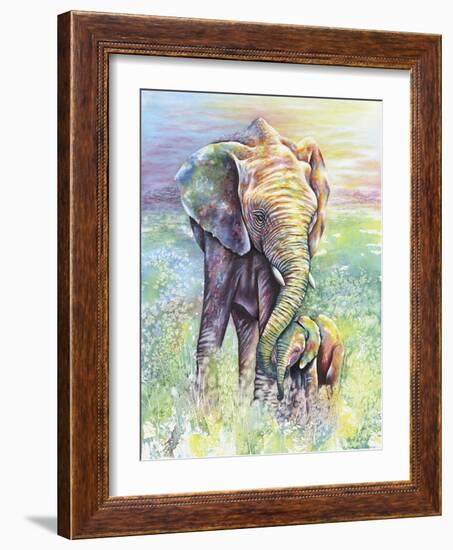 Mother & Baby Elephant Rainbow Colors-Michelle Faber-Framed Giclee Print