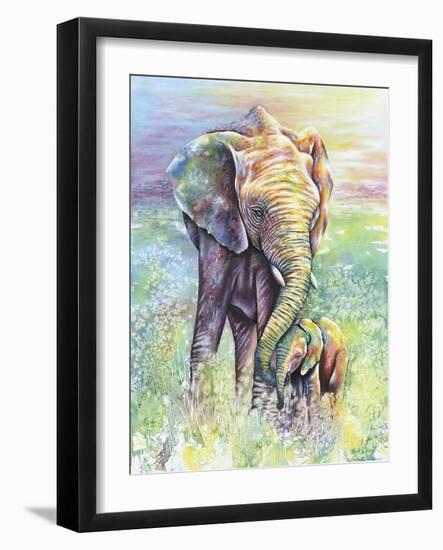 Mother & Baby Elephant Rainbow Colors-Michelle Faber-Framed Giclee Print