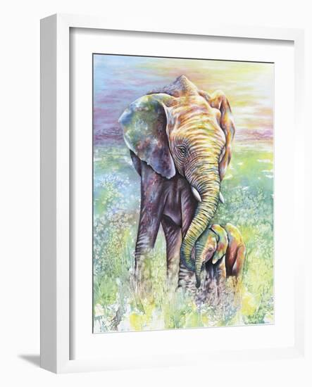 Mother & Baby Elephant Rainbow Colors-Michelle Faber-Framed Giclee Print