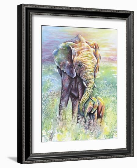 Mother & Baby Elephant Rainbow Colors-Michelle Faber-Framed Giclee Print