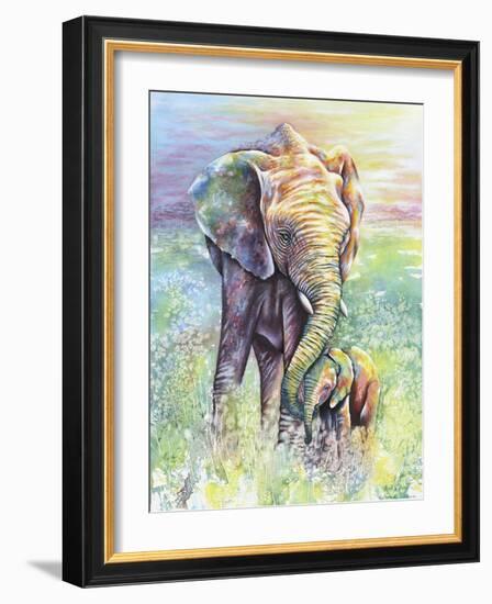 Mother & Baby Elephant Rainbow Colors-Michelle Faber-Framed Giclee Print