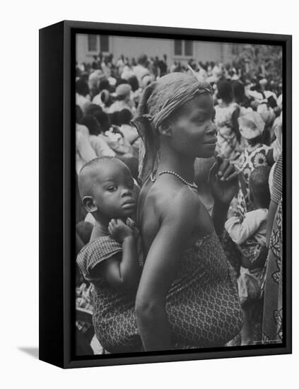 Mother Carrying Her Child During Evangelist Billy Graham's African Crusade-James Burke-Framed Premier Image Canvas