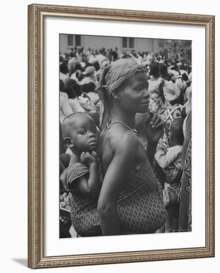 Mother Carrying Her Child During Evangelist Billy Graham's African Crusade-James Burke-Framed Photographic Print