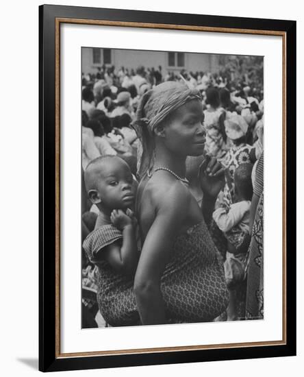 Mother Carrying Her Child During Evangelist Billy Graham's African Crusade-James Burke-Framed Photographic Print