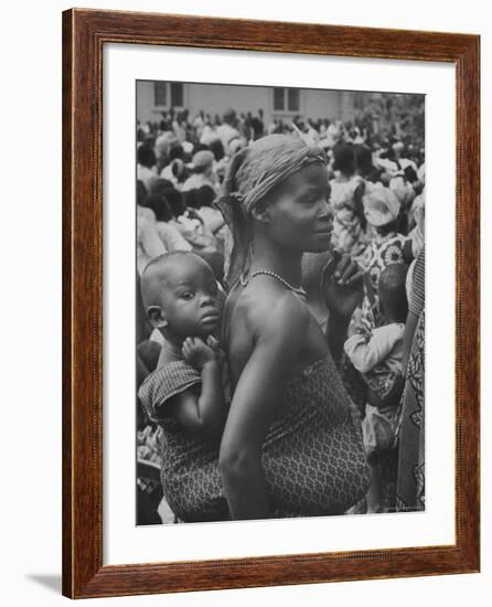 Mother Carrying Her Child During Evangelist Billy Graham's African Crusade-James Burke-Framed Photographic Print