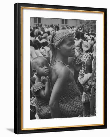 Mother Carrying Her Child During Evangelist Billy Graham's African Crusade-James Burke-Framed Photographic Print