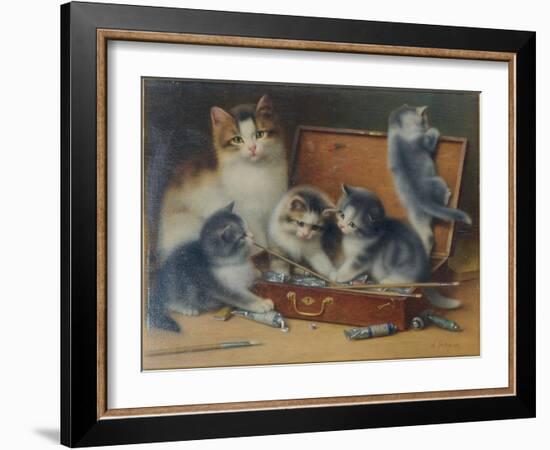 Mother Cat and Her Kittens Playing in a Paint Box-Wilhelm Schwar-Framed Giclee Print