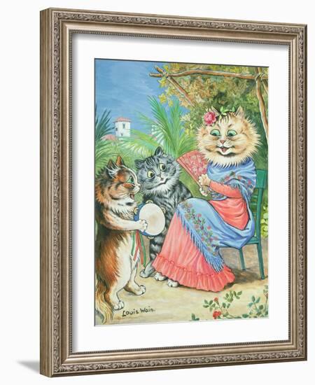 Mother Cat with Fan and Two Kittens-Louis Wain-Framed Giclee Print