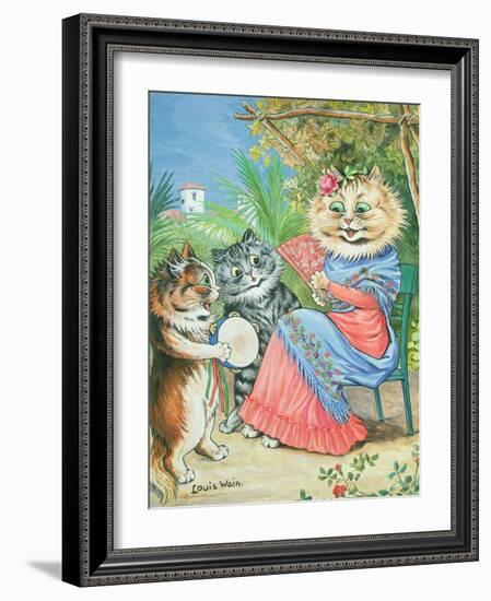 Mother Cat with Fan and Two Kittens-Louis Wain-Framed Giclee Print