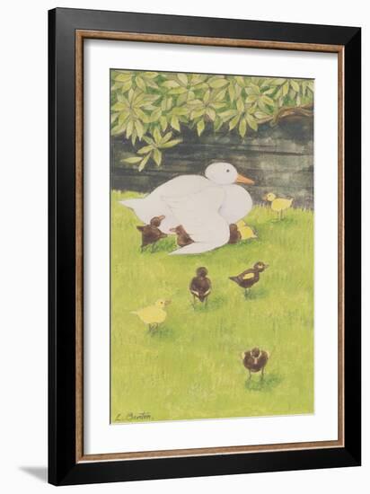 Mother Duck with Ducklings-Linda Benton-Framed Giclee Print