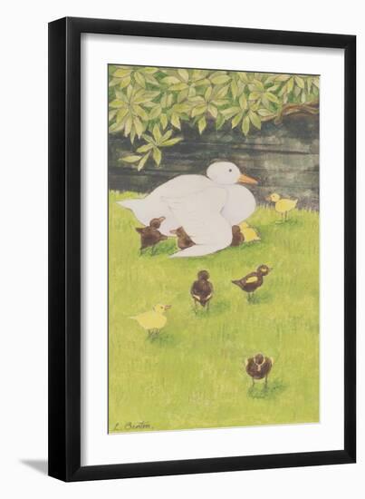 Mother Duck with Ducklings-Linda Benton-Framed Giclee Print