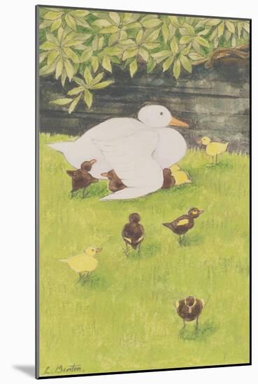 Mother Duck with Ducklings-Linda Benton-Mounted Giclee Print