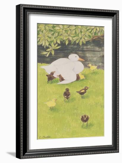 Mother Duck with Ducklings-Linda Benton-Framed Giclee Print