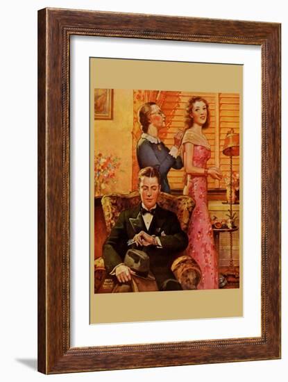 Mother Fixes Gown with Needle and Thread-Home Arts-Framed Art Print