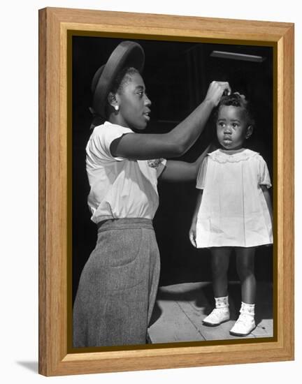 Mother Grooming Her Daughter For Healthiest Baby Contest Held at All African American Fair-Alfred Eisenstaedt-Framed Premier Image Canvas