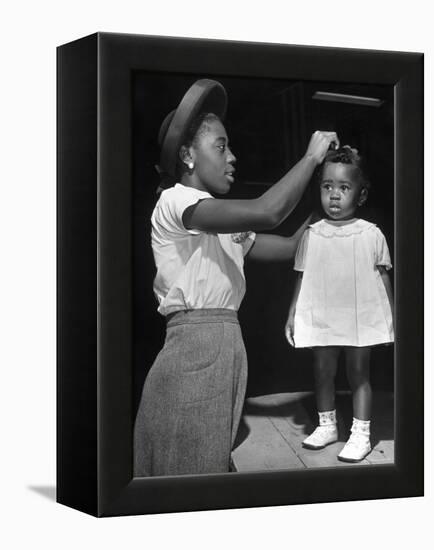 Mother Grooming Her Daughter For Healthiest Baby Contest Held at All African American Fair-Alfred Eisenstaedt-Framed Premier Image Canvas