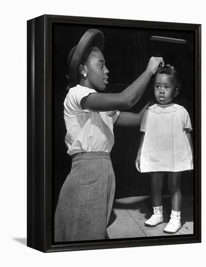 Mother Grooming Her Daughter For Healthiest Baby Contest Held at All African American Fair-Alfred Eisenstaedt-Framed Premier Image Canvas