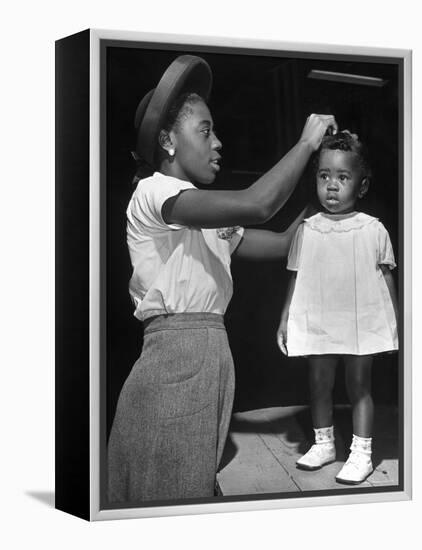 Mother Grooming Her Daughter For Healthiest Baby Contest Held at All African American Fair-Alfred Eisenstaedt-Framed Premier Image Canvas