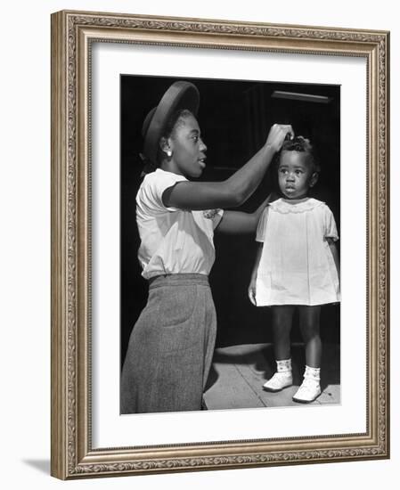 Mother Grooming Her Daughter For Healthiest Baby Contest Held at All African American Fair-Alfred Eisenstaedt-Framed Photographic Print