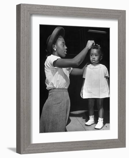 Mother Grooming Her Daughter For Healthiest Baby Contest Held at All African American Fair-Alfred Eisenstaedt-Framed Photographic Print