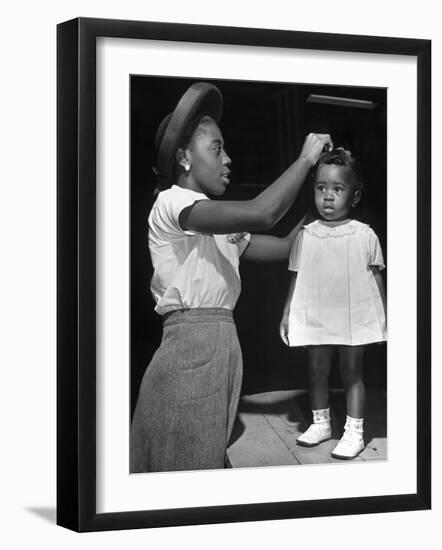 Mother Grooming Her Daughter For Healthiest Baby Contest Held at All African American Fair-Alfred Eisenstaedt-Framed Photographic Print