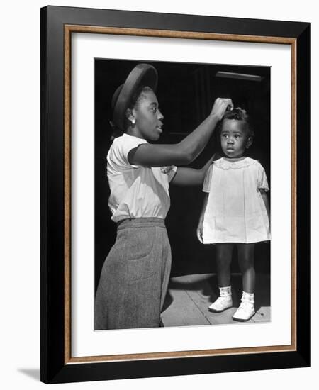 Mother Grooming Her Daughter For Healthiest Baby Contest Held at All African American Fair-Alfred Eisenstaedt-Framed Photographic Print