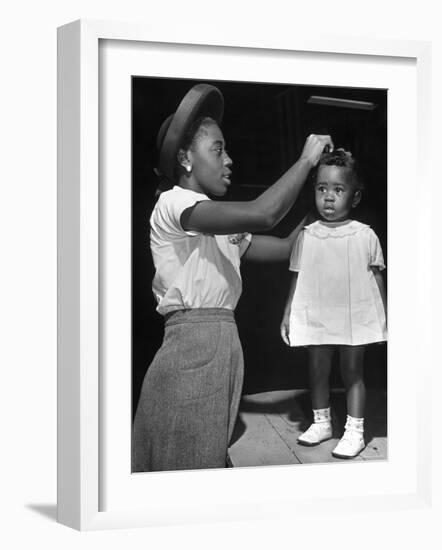 Mother Grooming Her Daughter For Healthiest Baby Contest Held at All African American Fair-Alfred Eisenstaedt-Framed Photographic Print