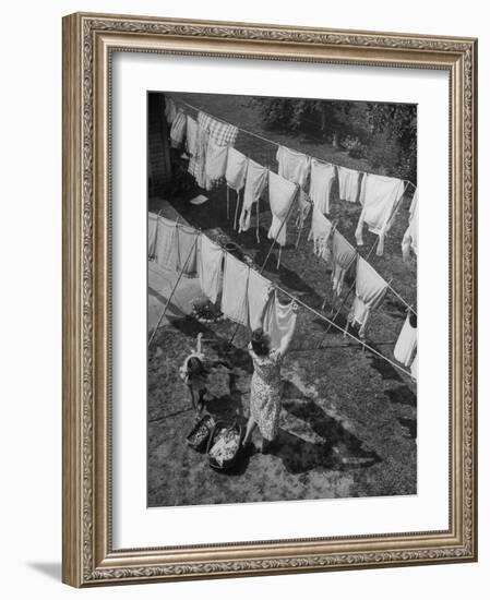 Mother Hanging Laundry Outdoors During Washday-Alfred Eisenstaedt-Framed Photographic Print