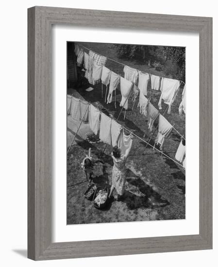 Mother Hanging Laundry Outdoors During Washday-Alfred Eisenstaedt-Framed Photographic Print